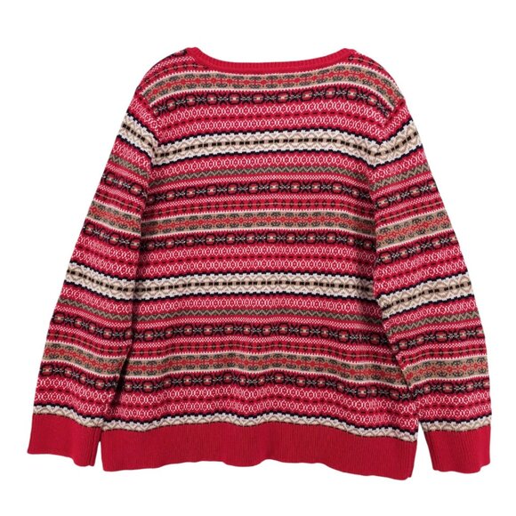 NWT TALBOTS Fair Isle Red Colorful Sweater Crew Neck Pullover Cotton Blend Sz 2X - Picture 3 of 6